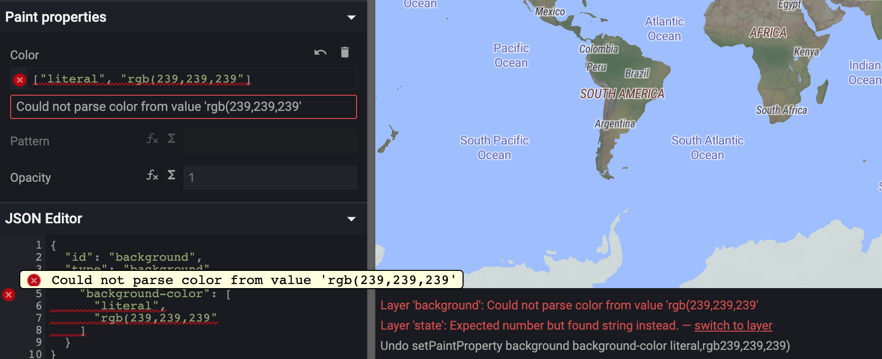 gloabl error view beneath the map