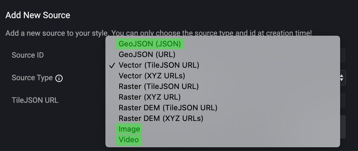 sources modal showing new source types